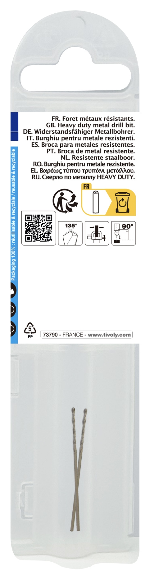 Foret métaux HSS-E5 -Revêtu GOLD -DIN338 -h8 -Pointe en croix Ø: 1 L: 34 TIVOLY - 11455040100