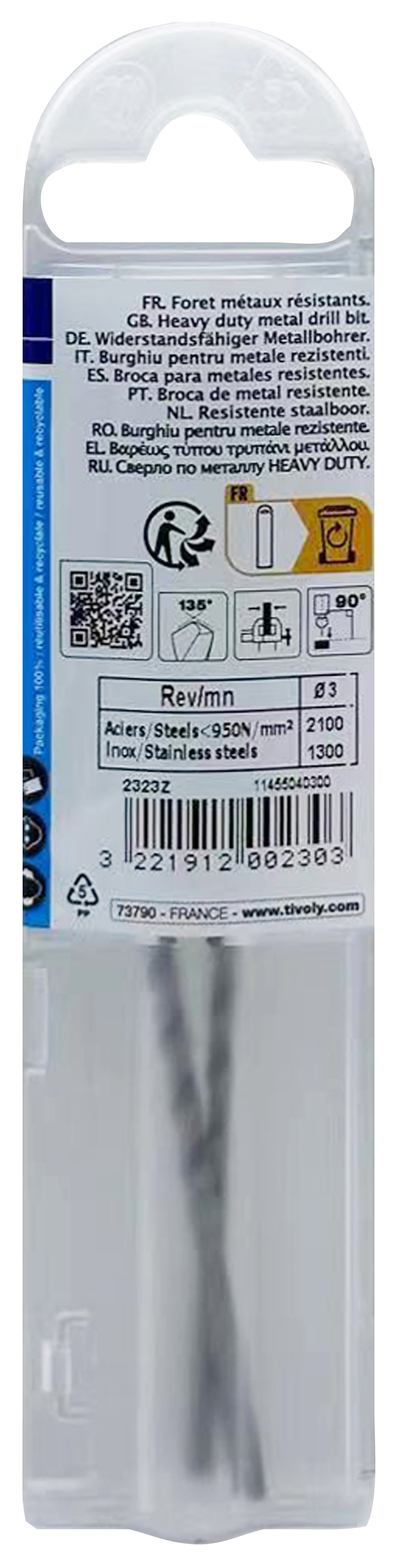 Foret métaux HSS-E5 -Revêtu GOLD -DIN338 -h8 -Pointe en croix Ø: 3 L: 61 TIVOLY - 11455040300