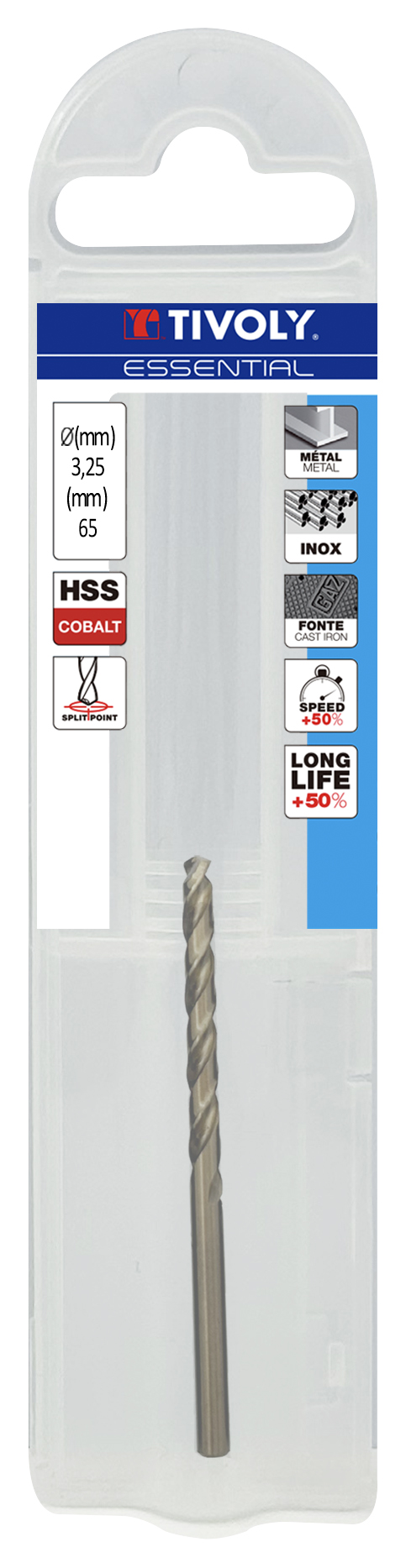 Foret métaux HSS-E5 -Revêtu GOLD -DIN338 -h8 -Pointe en croix Ø: 3.25 L: 65 TIVOLY - 11455040325