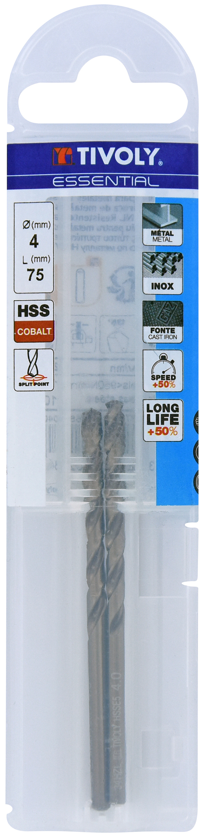 Foret métaux HSS-E5 -Revêtu GOLD -DIN338 -h8 -Pointe en croix Ø: 4 L: 75 TIVOLY - 11455040400