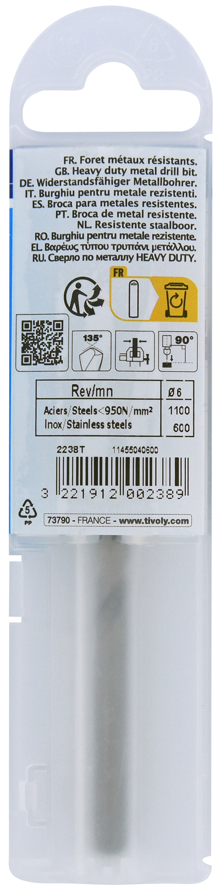 Foret métaux HSS-E5 -Revêtu GOLD -DIN338 -h8 -Pointe en croix Ø: 6 L: 93 TIVOLY - 11455040600