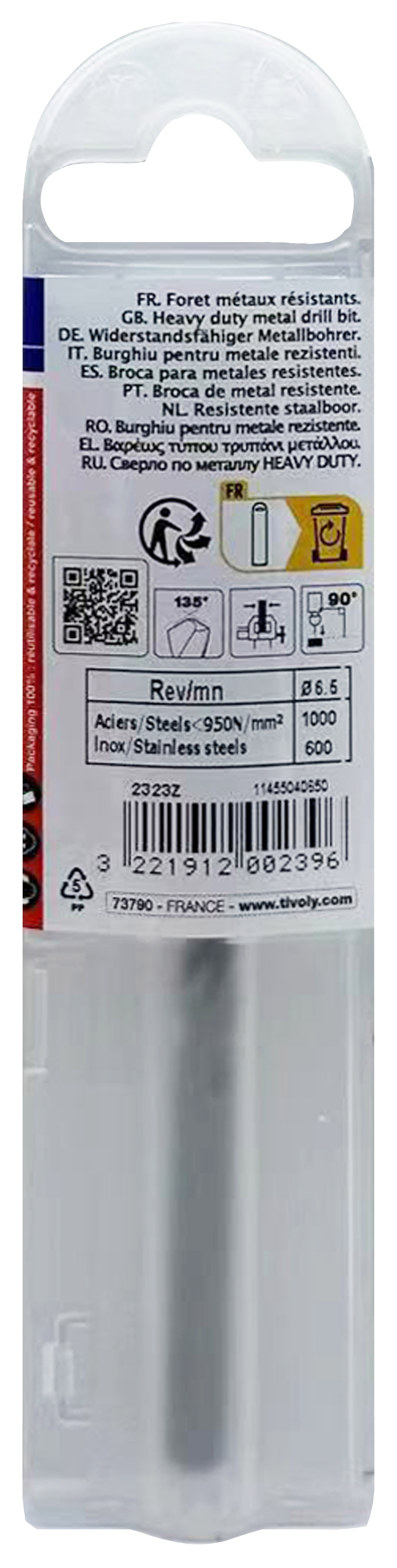 Foret métaux HSS-E5 -Revêtu GOLD -DIN338 -h8 -Pointe en croix Ø: 6.5 L: 101 TIVOLY - 11455040650