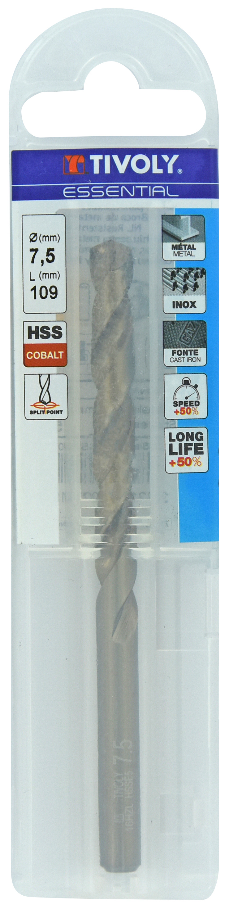 Foret métaux HSS-E5 -Revêtu GOLD -DIN338 -h8 -Pointe en croix Ø: 7.5 L: 109 TIVOLY - 11455040750