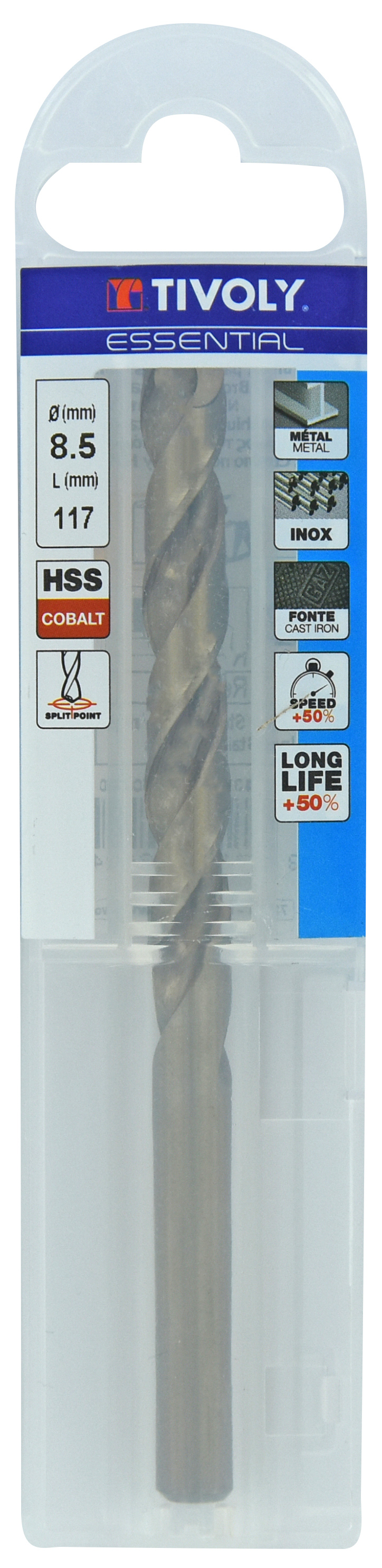 Foret métaux HSS-E5 -Revêtu GOLD -DIN338 -h8 -Pointe en croix Ø: 8.5 L: 117 TIVOLY - 11455040850