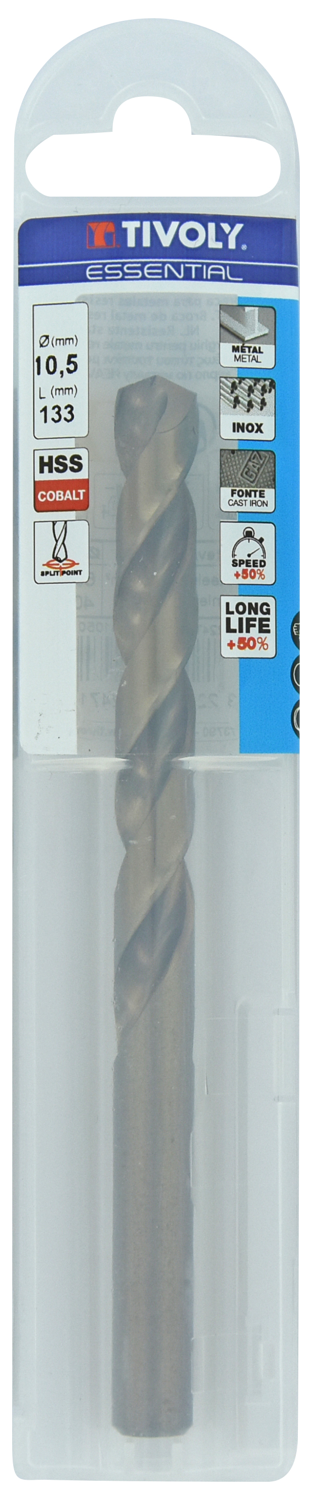 Foret métaux HSS-E5 -Revêtu GOLD -DIN338 -h8 -Pointe en croix Ø: 10.5 L: 133 TIVOLY - 11455041050