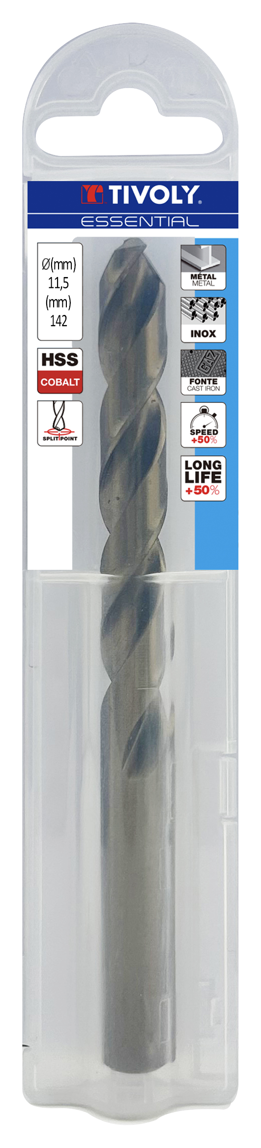 Foret métaux HSS-E5 -Revêtu GOLD -DIN338 -h8 -Pointe en croix Ø: 11.5 L: 142 TIVOLY - 11455041150