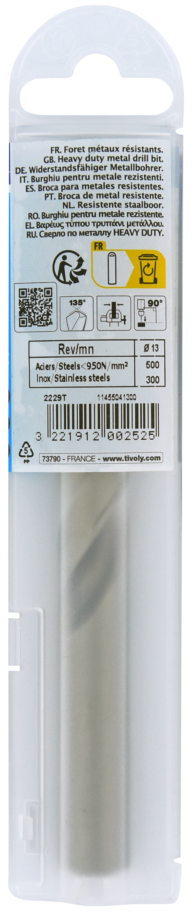 Foret métaux HSS-E5 -Revêtu GOLD -DIN338 -h8 -Pointe en croix Ø: 13 L: 151 TIVOLY - 11455041300