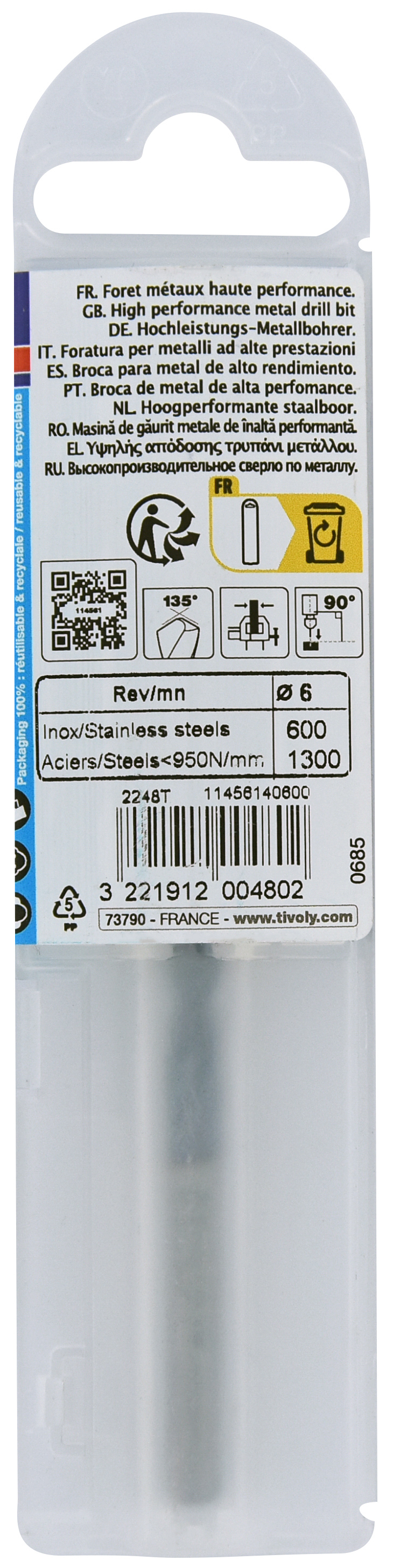 Foret métaux HSS-E5 TBX -Revêtu BLADE -DIN338 -h8 -Affûtage 4 faces Ø: 6 L: 93 TIVOLY - 11456140600