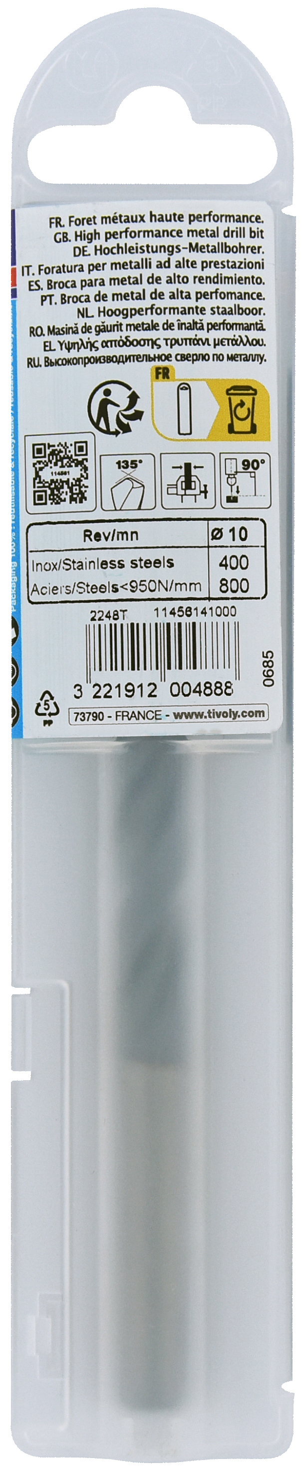 Foret métaux HSS-E5 TBX -Revêtu BLADE -DIN338 -h8 -Affûtage 4 faces Ø: 10 L: 133 TIVOLY - 11456141000