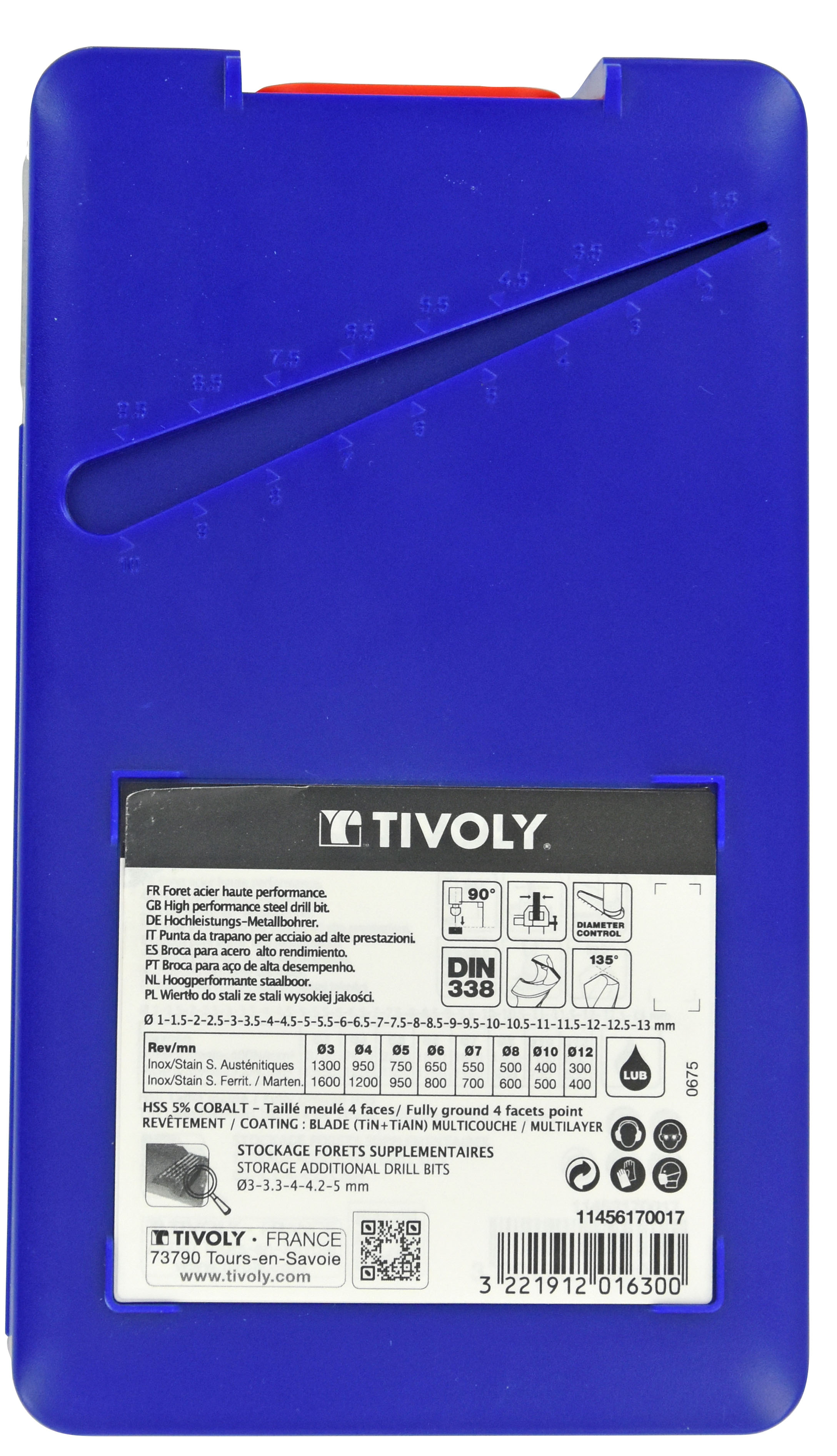 25 forets métaux TBX HSSE5% cobalt revêtus blade 4 faces Ø 1 à 13mm par 1/2 PREMIUM TIVOLY - 11456170017