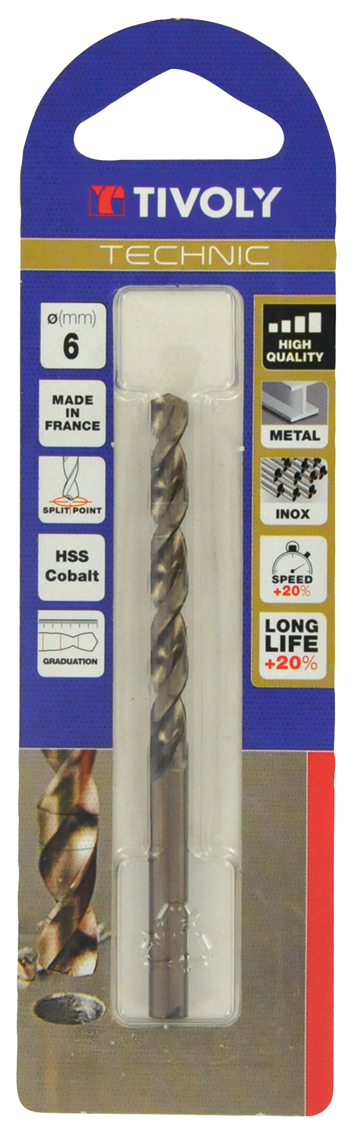 Foret métaux HSS-E5 cobalt -Revêtu GOLD -DIN338 -h8 -Pointe en croix -Gradué SLR Ø: 4.8 L: 86 TIVOLY - 11468520480