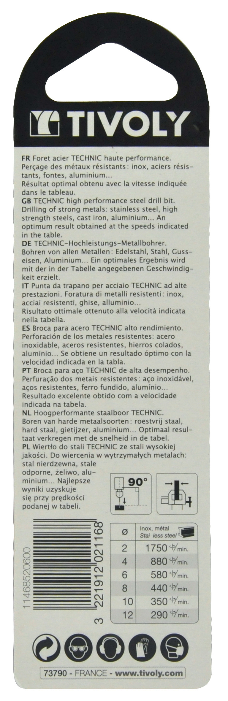 Foret métaux HSS-E5 cobalt -Revêtu GOLD -DIN338 -h8 -Pointe en croix -Gradué SLR Ø: 6 L: 93 TIVOLY - 11468520600