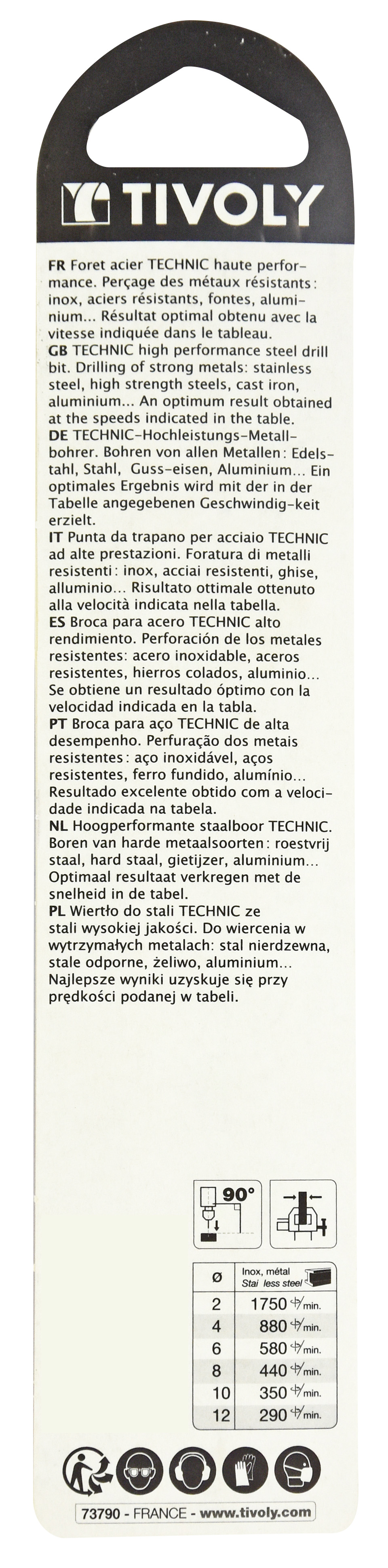 Foret métaux HSS-E5 cobalt -Revêtu GOLD -DIN338 -h8 -Pointe en croix -Gradué SLR Ø: 10 L: 133 TIVOLY - 11468521000