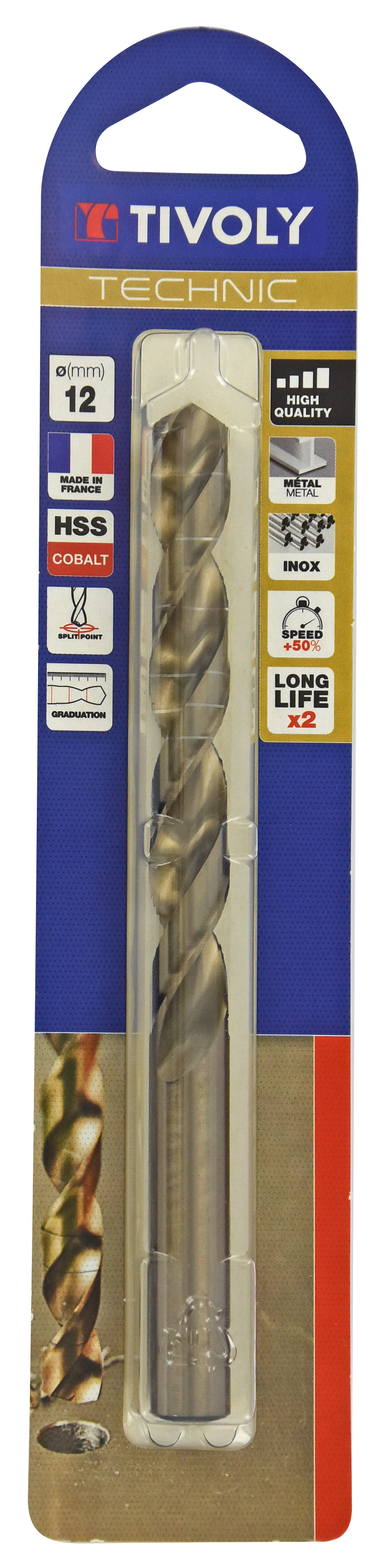 Foret métaux HSS-E5 cobalt -Revêtu GOLD -DIN338 -h8 -Pointe en croix -Gradué SLR Ø: 12 L: 151 TIVOLY - 11468521200