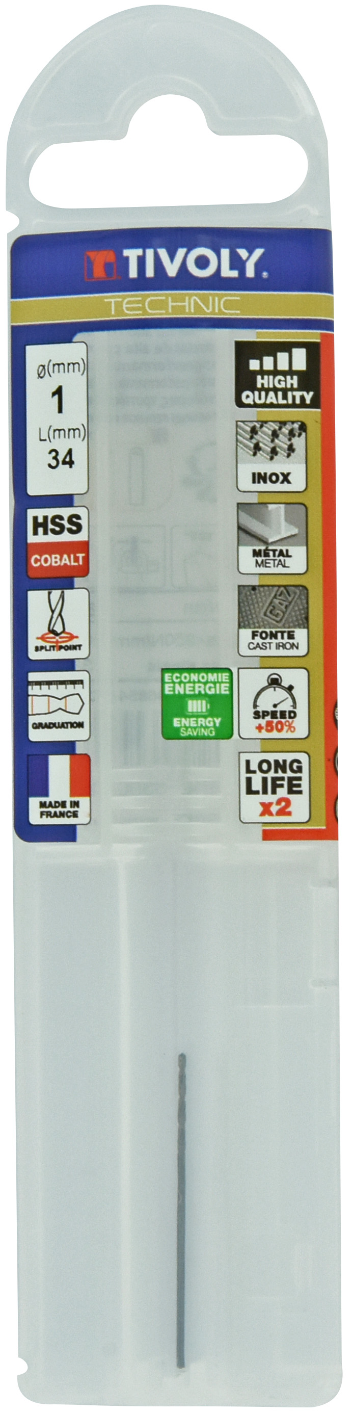 Foret métaux HSS-E5 -Revêtu GOLD -DIN338 -h8 -Pointe en croix -Gradué SLR Ø: 1 L: 34 TIVOLY - 11468540100