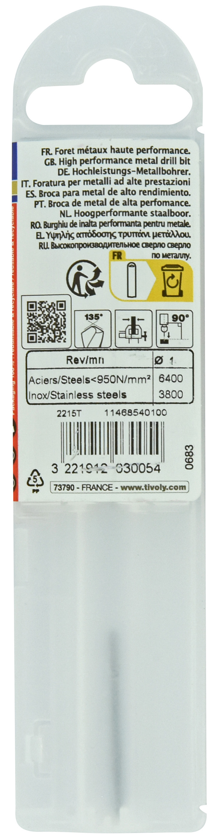 Foret métaux HSS-E5 -Revêtu GOLD -DIN338 -h8 -Pointe en croix -Gradué SLR Ø: 1 L: 34 TIVOLY - 11468540100