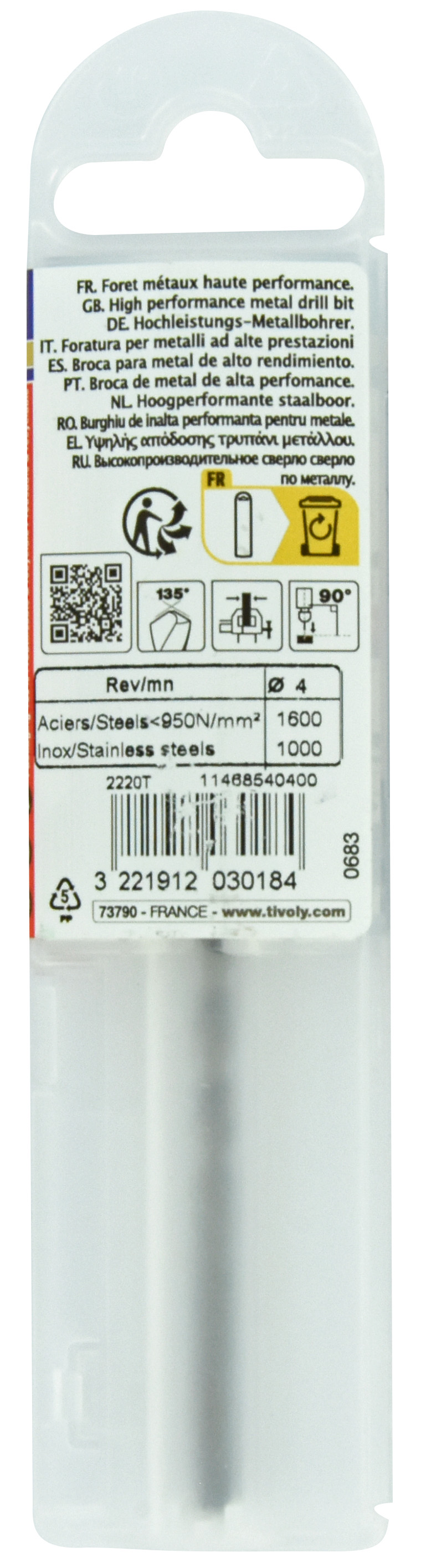 Foret métaux HSS-E5 -Revêtu GOLD -DIN338 -h8 -Pointe en croix -Gradué SLR Ø: 4 L: 75 TIVOLY - 11468540400