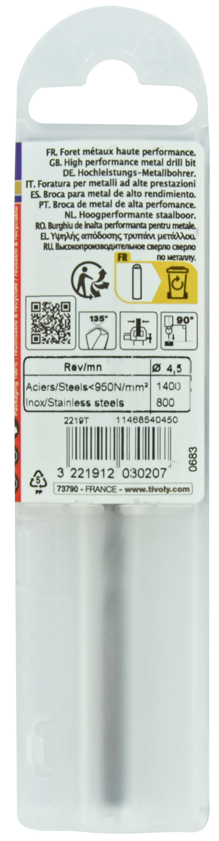 Foret métaux HSS-E5 -Revêtu GOLD -DIN338 -h8 -Pointe en croix -Gradué SLR Ø: 4.5 L: 80 TIVOLY - 11468540450