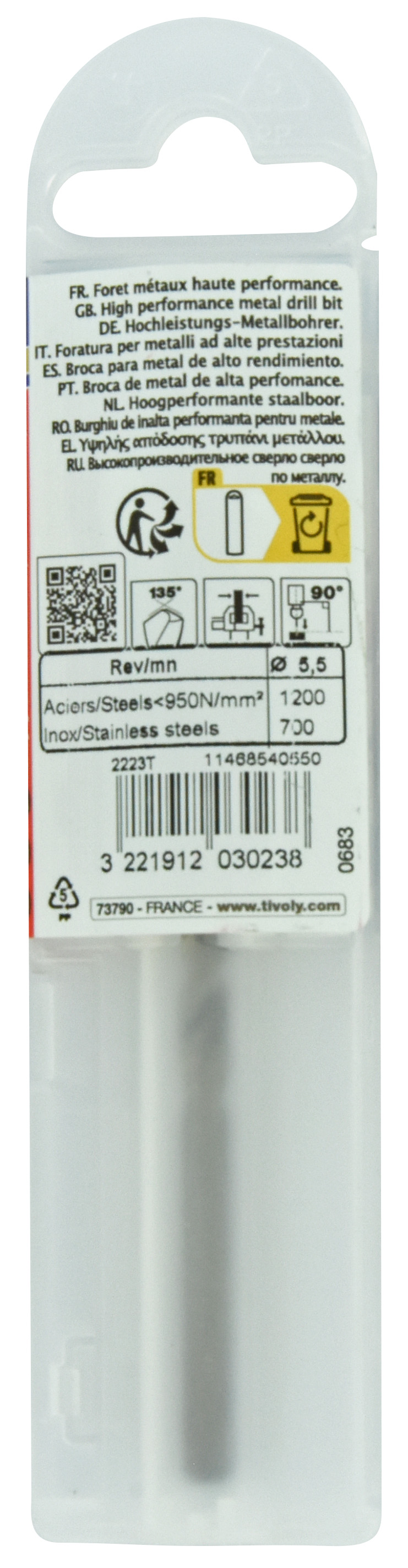 Foret métaux HSS-E5 -Revêtu GOLD -DIN338 -h8 -Pointe en croix -Gradué SLR Ø: 5.5 L: 93 TIVOLY - 11468540550