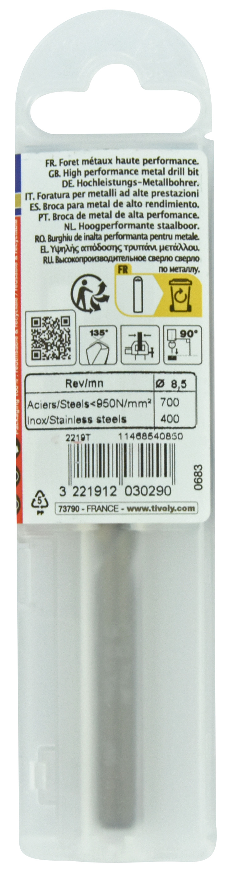 Foret métaux HSS-E5 -Revêtu GOLD -DIN338 -h8 -Pointe en croix -Gradué SLR Ø: 8.5 L: 117 TIVOLY - 11468540850