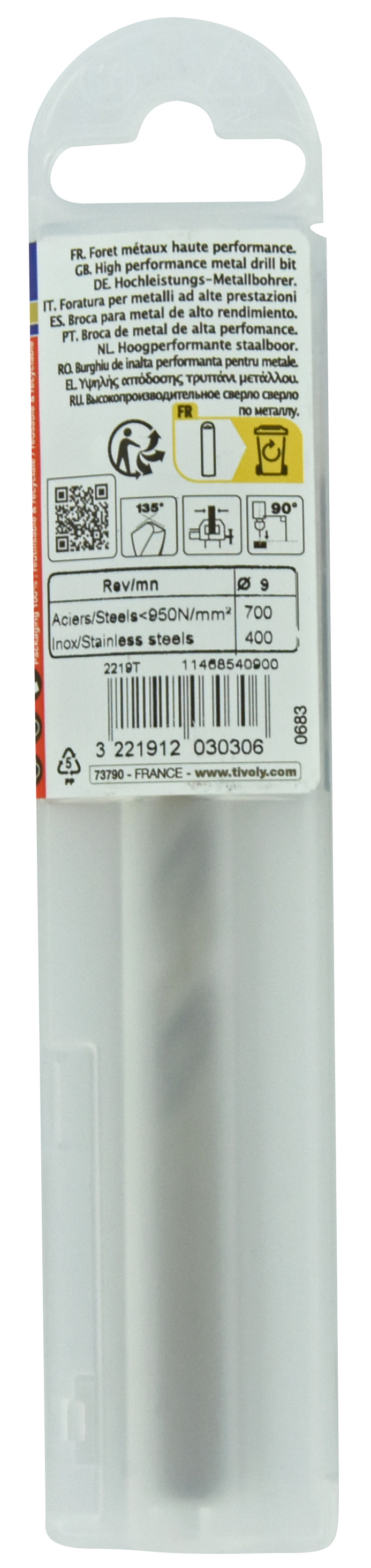 Foret métaux HSS-E5 -Revêtu GOLD -DIN338 -h8 -Pointe en croix -Gradué SLR Ø: 9 L: 125 TIVOLY - 11468540900