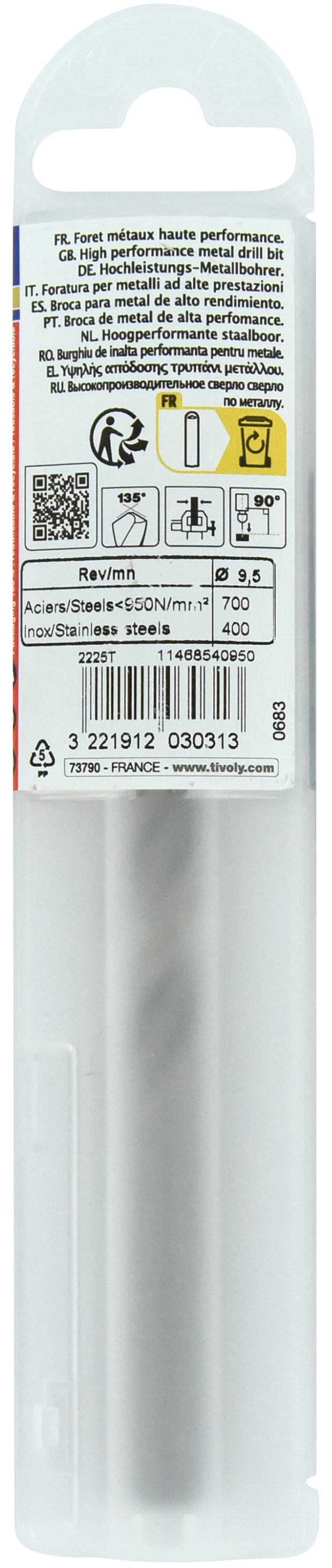 Foret métaux HSS-E5 -Revêtu GOLD -DIN338 -h8 -Pointe en croix -Gradué SLR Ø: 9.5 L: 125 TIVOLY - 11468540950