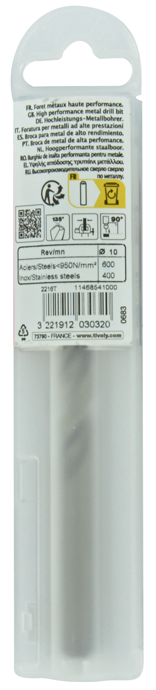 Foret métaux HSS-E5 -Revêtu GOLD -DIN338 -h8 -Pointe en croix -Gradué SLR Ø: 10 L: 133 TIVOLY - 11468541000