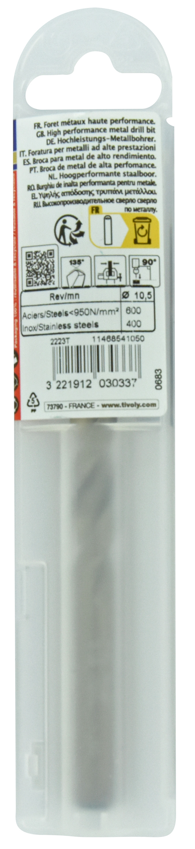 Foret métaux HSS-E5 -Revêtu GOLD -DIN338 -h8 -Pointe en croix -Gradué SLR Ø: 10.5 L: 133 TIVOLY - 11468541050