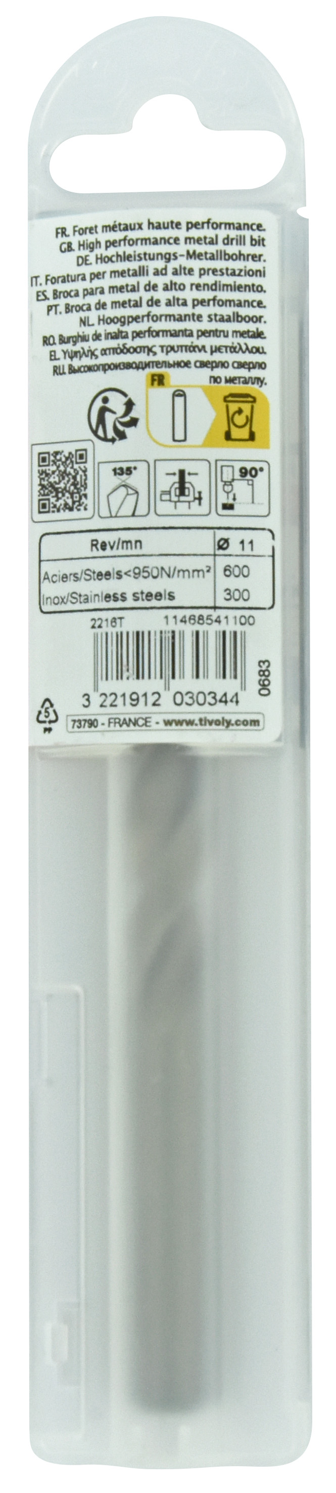 Foret métaux HSS-E5 -Revêtu GOLD -DIN338 -h8 -Pointe en croix -Gradué SLR Ø: 11 L: 142 TIVOLY - 11468541100