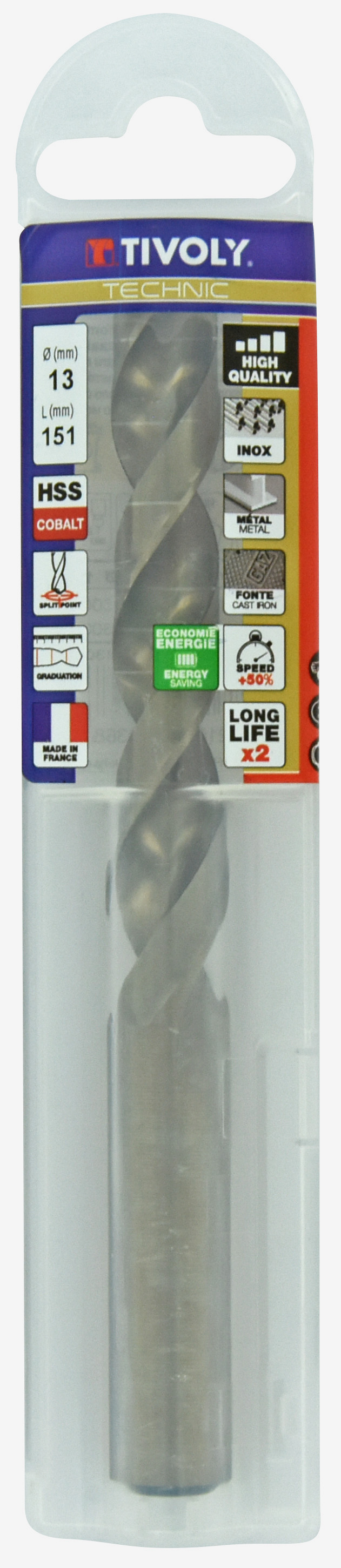 Foret métaux HSS-E5 -Revêtu GOLD -DIN338 -h8 -Pointe en croix -Gradué SLR Ø: 13 L: 151 TIVOLY - 11468541300