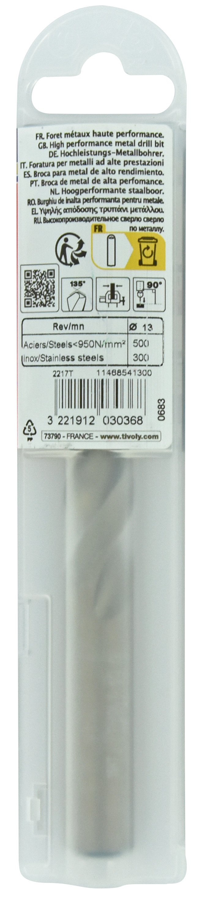 Foret métaux HSS-E5 -Revêtu GOLD -DIN338 -h8 -Pointe en croix -Gradué SLR Ø: 13 L: 151 TIVOLY - 11468541300