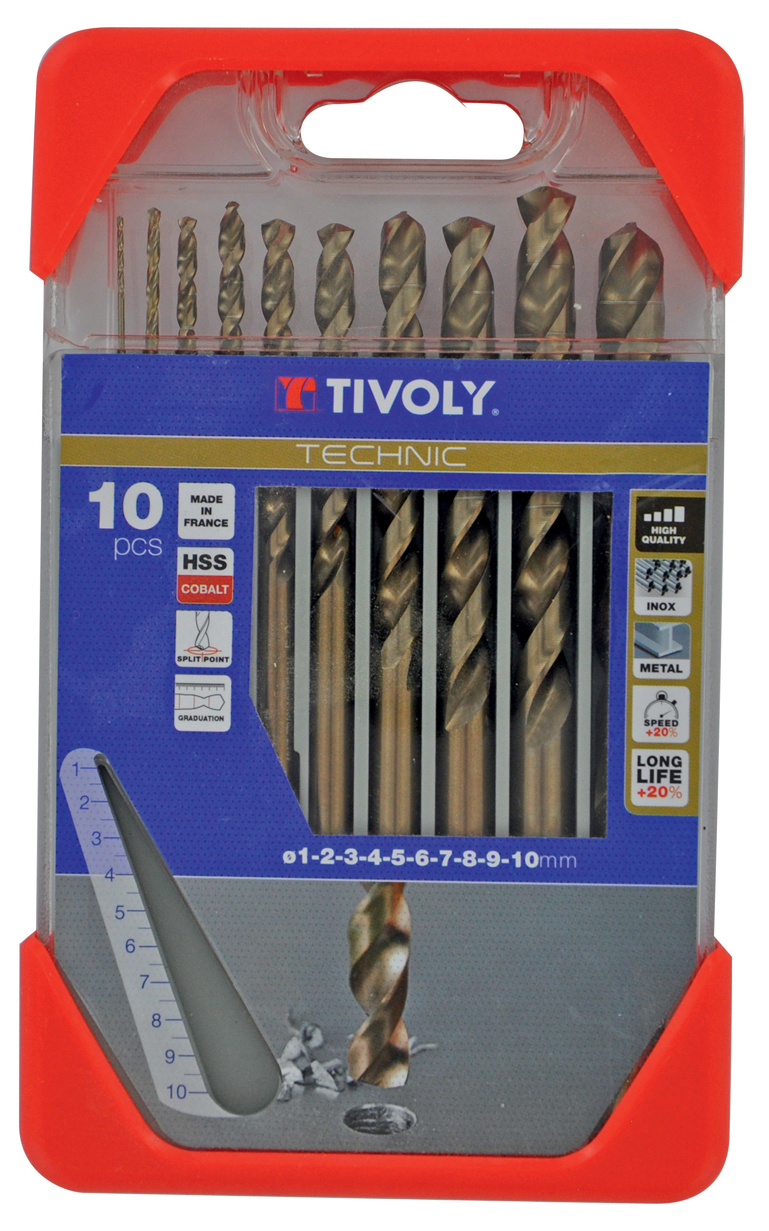 10 forets métaux HSS-E5 (Cobalt 5%) gradués SLR Ø 1 à 10mm TIVOLY - 11468570001