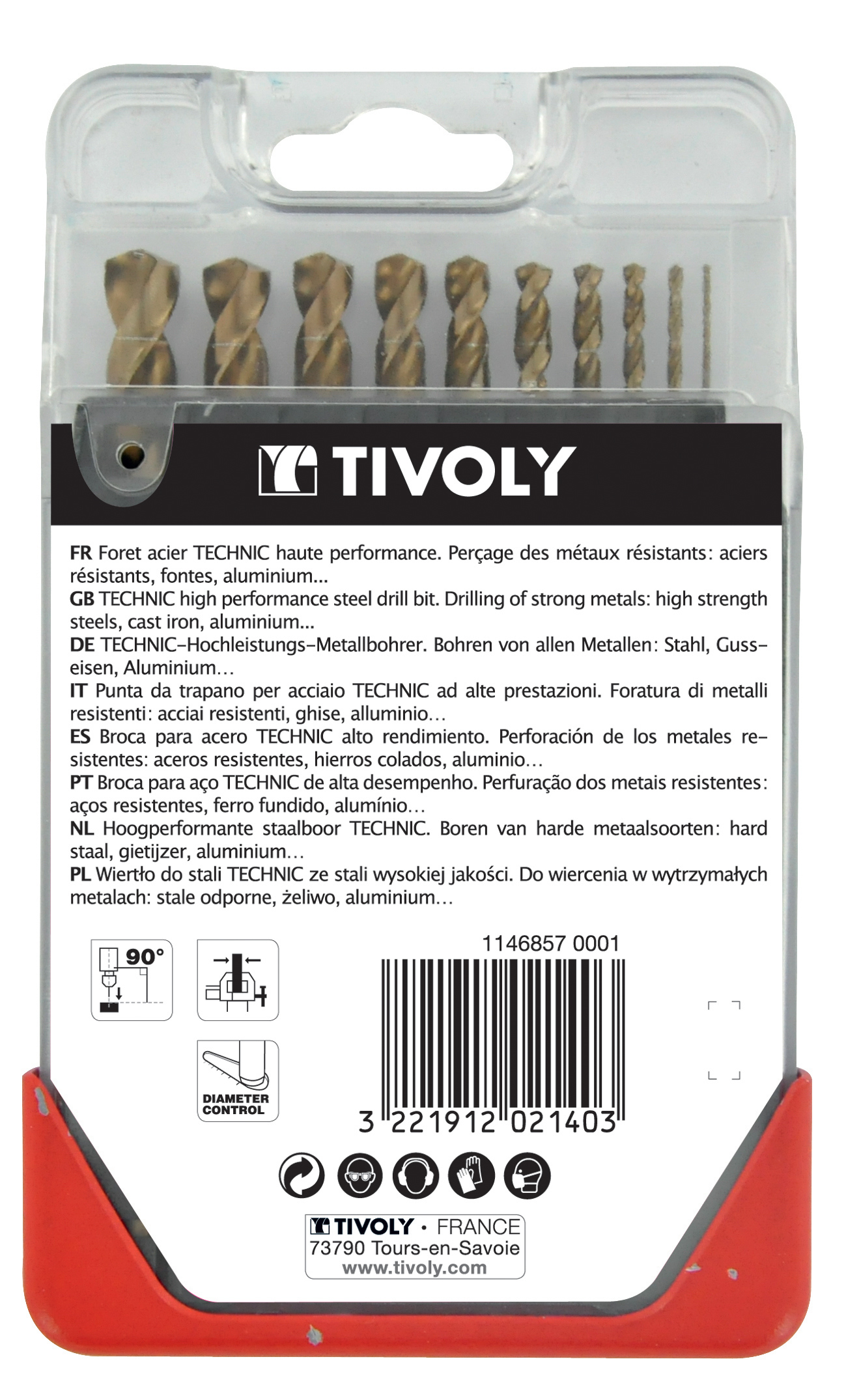 10 forets métaux HSS-E5 (Cobalt 5%) gradués SLR Ø 1 à 10mm TIVOLY - 11468570001