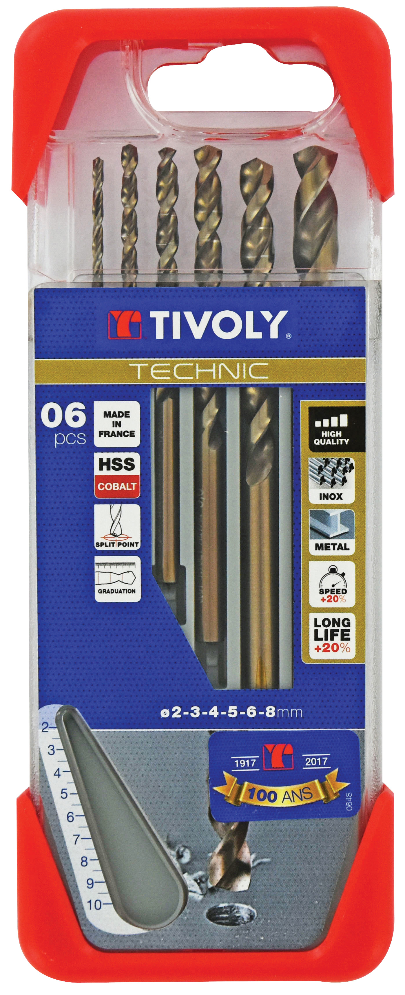 6 Forets métaux HSS-E5 (Cobalt 5%) gradués SLR pointe en croix Ø 1 à 8mm TIVOLY - 11468570002