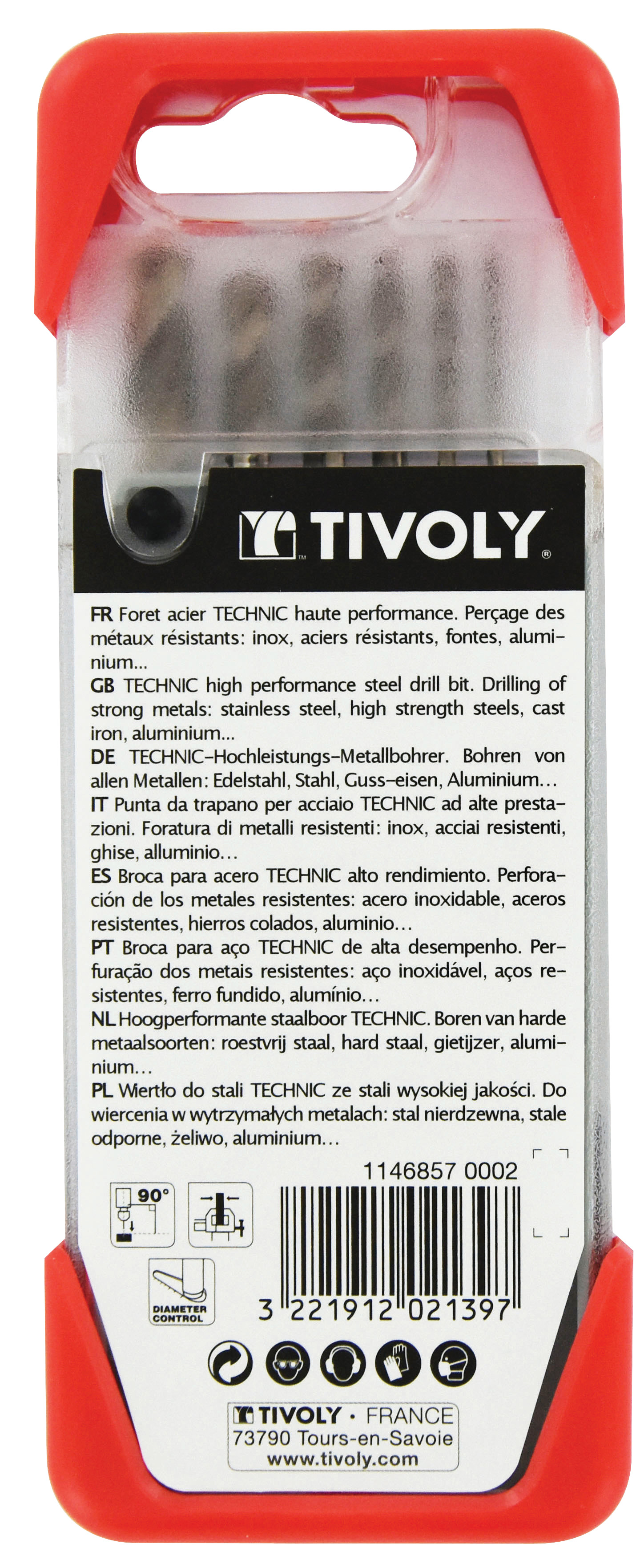 6 Forets métaux HSS-E5 (Cobalt 5%) gradués SLR pointe en croix Ø 1 à 8mm TIVOLY - 11468570002