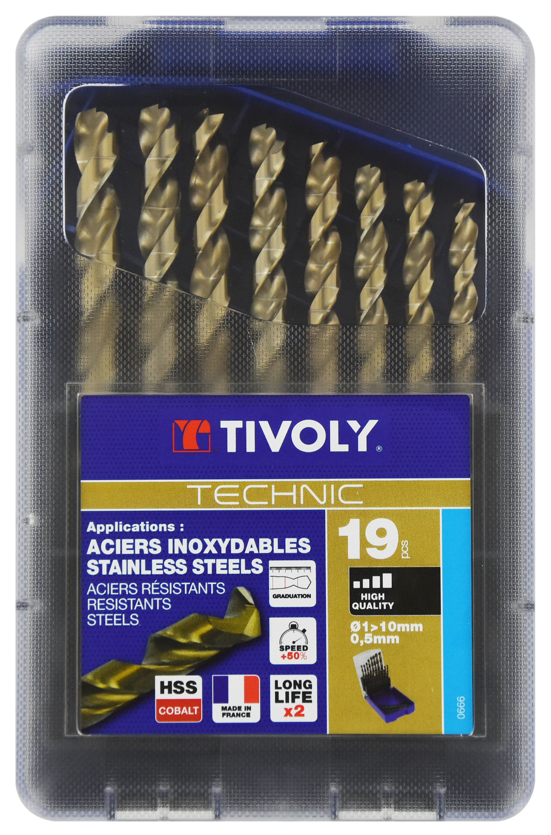 19 forets métaux HSS-E5 (Cobalt 5%) gradués SLR pointe en croix Ø 1 à 10mm TIVOLY - 11468570015