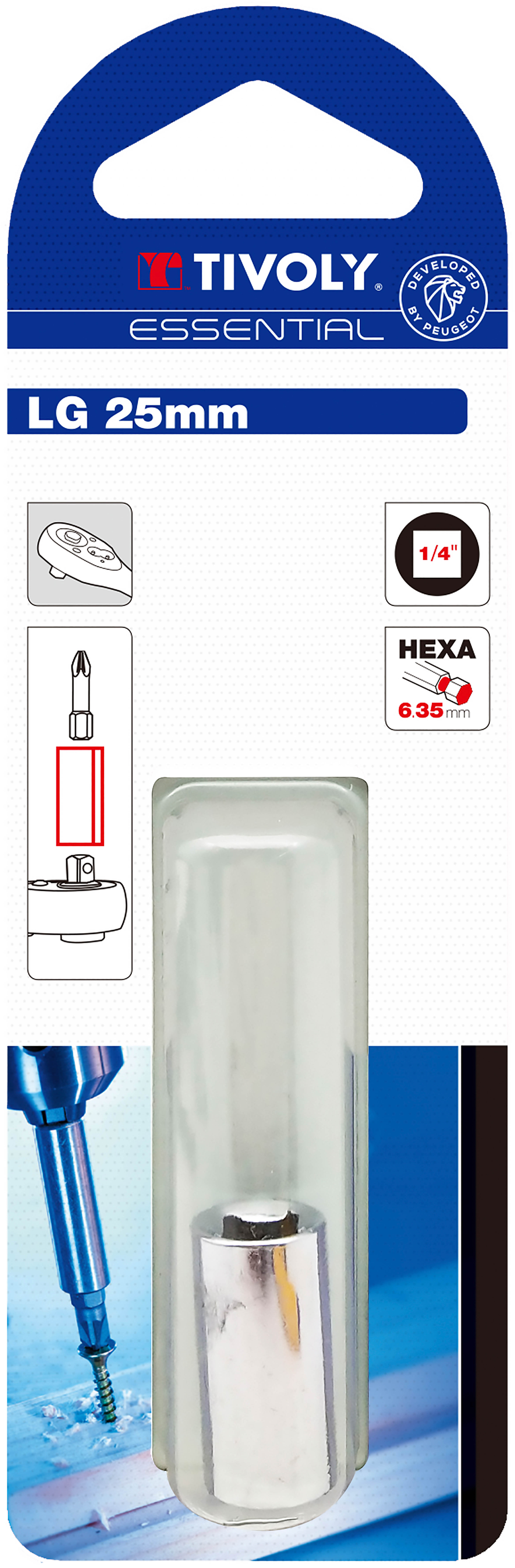 Adaptateur pour embout de vissage hexa 6.35 mm sur Clé M 1/4