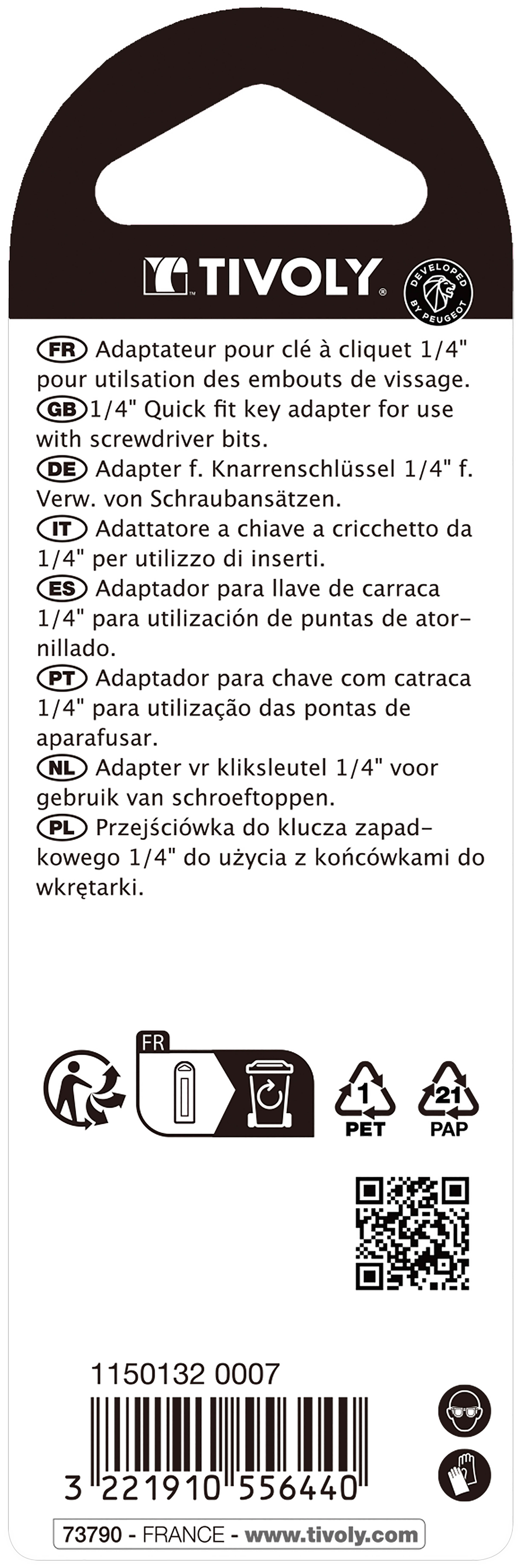 Adaptateur pour embout de vissage hexa 6.35 mm sur Clé M 1/4