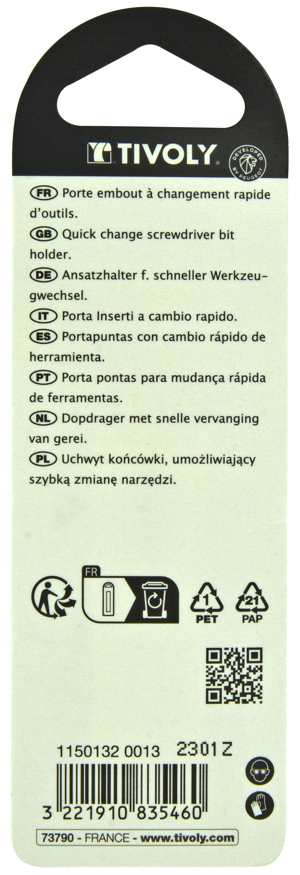 Porte-embout magnétique quick change L60mm TIVOLY - 11501320013