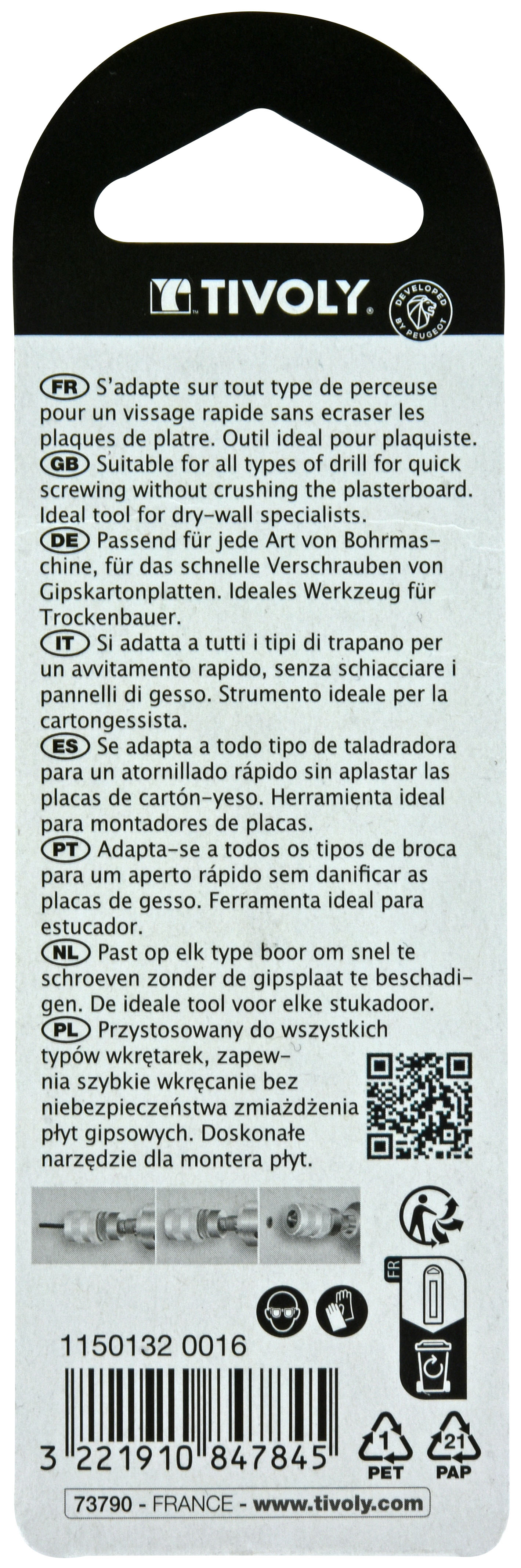 Spécial plaque de plâtre L75mm avec un embout de vissage PH2 TIVOLY - 11501320016