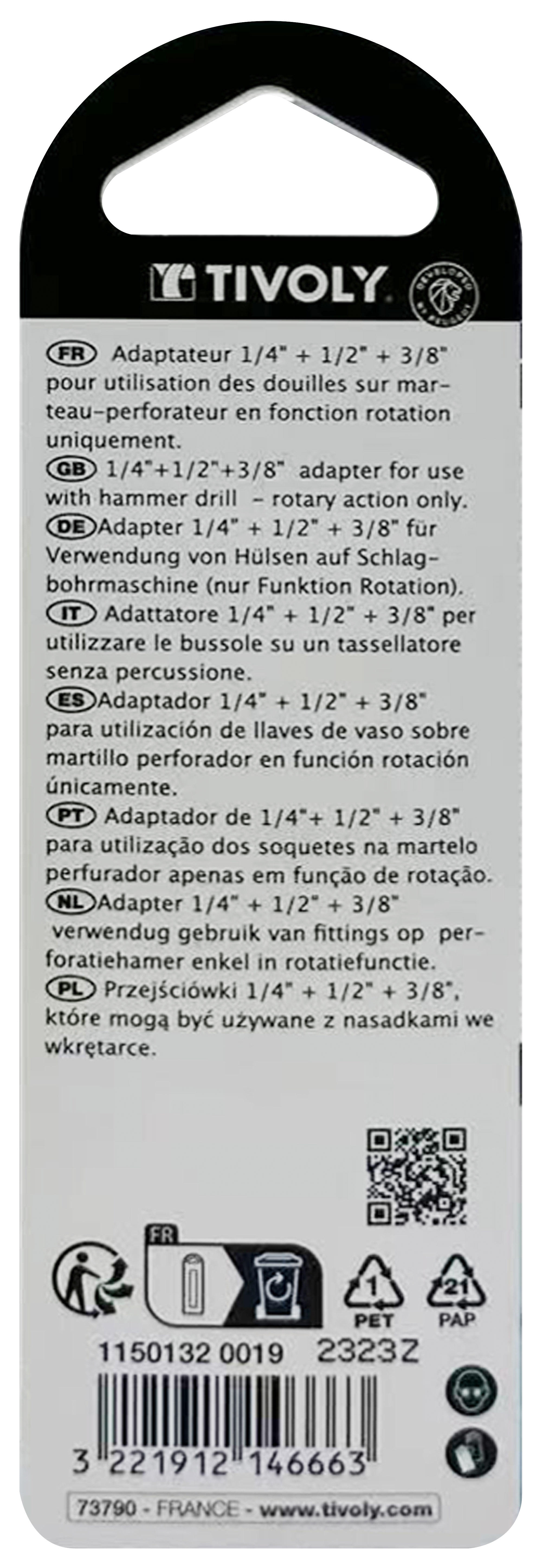 3 porte douilles SDS L65- 72mm TIVOLY - 11501320019