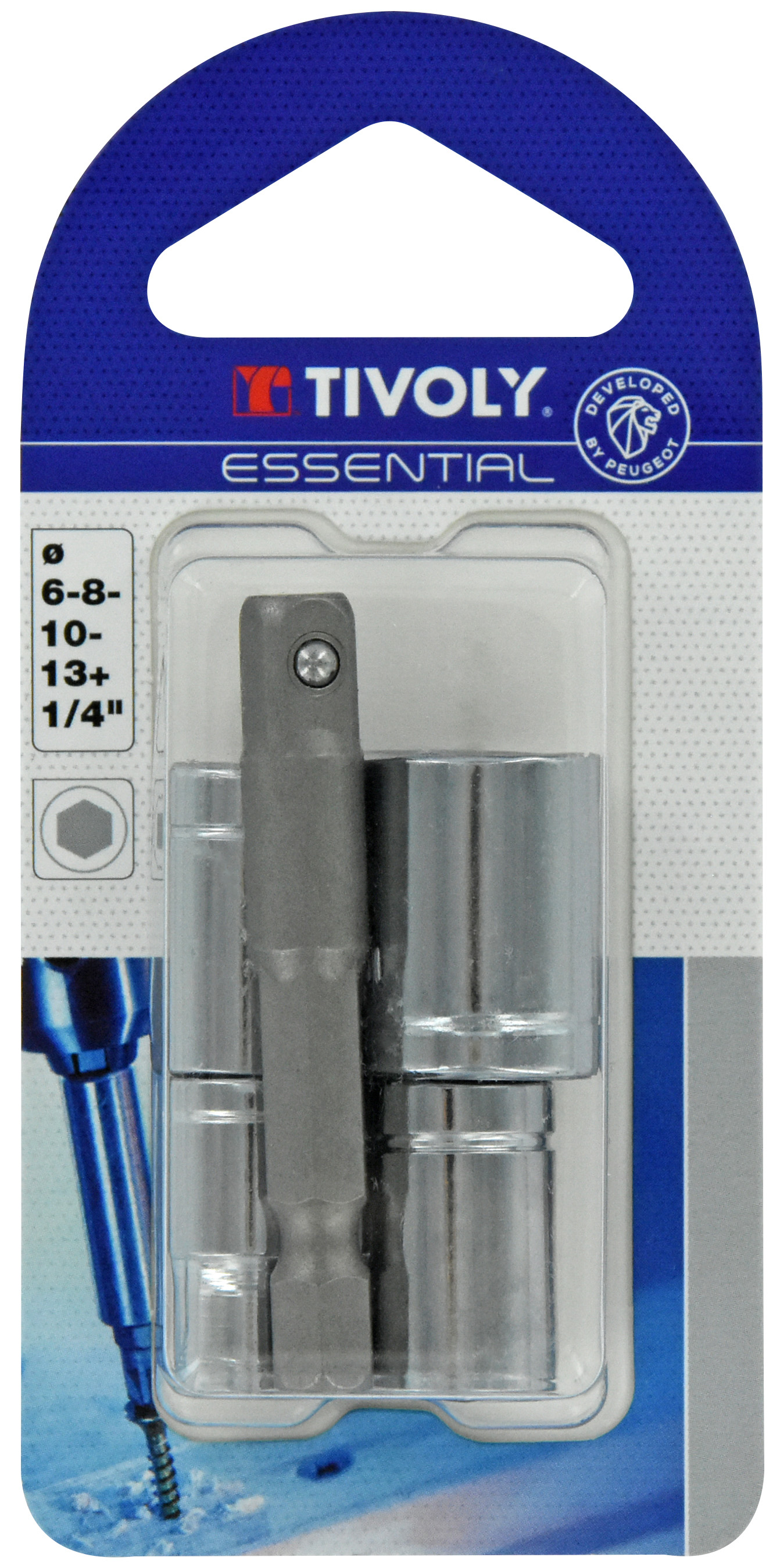 5 pièces -4 douilles Ø 6 à 13mm + 1 porte-douille hexa 6.35 mm > 1/4