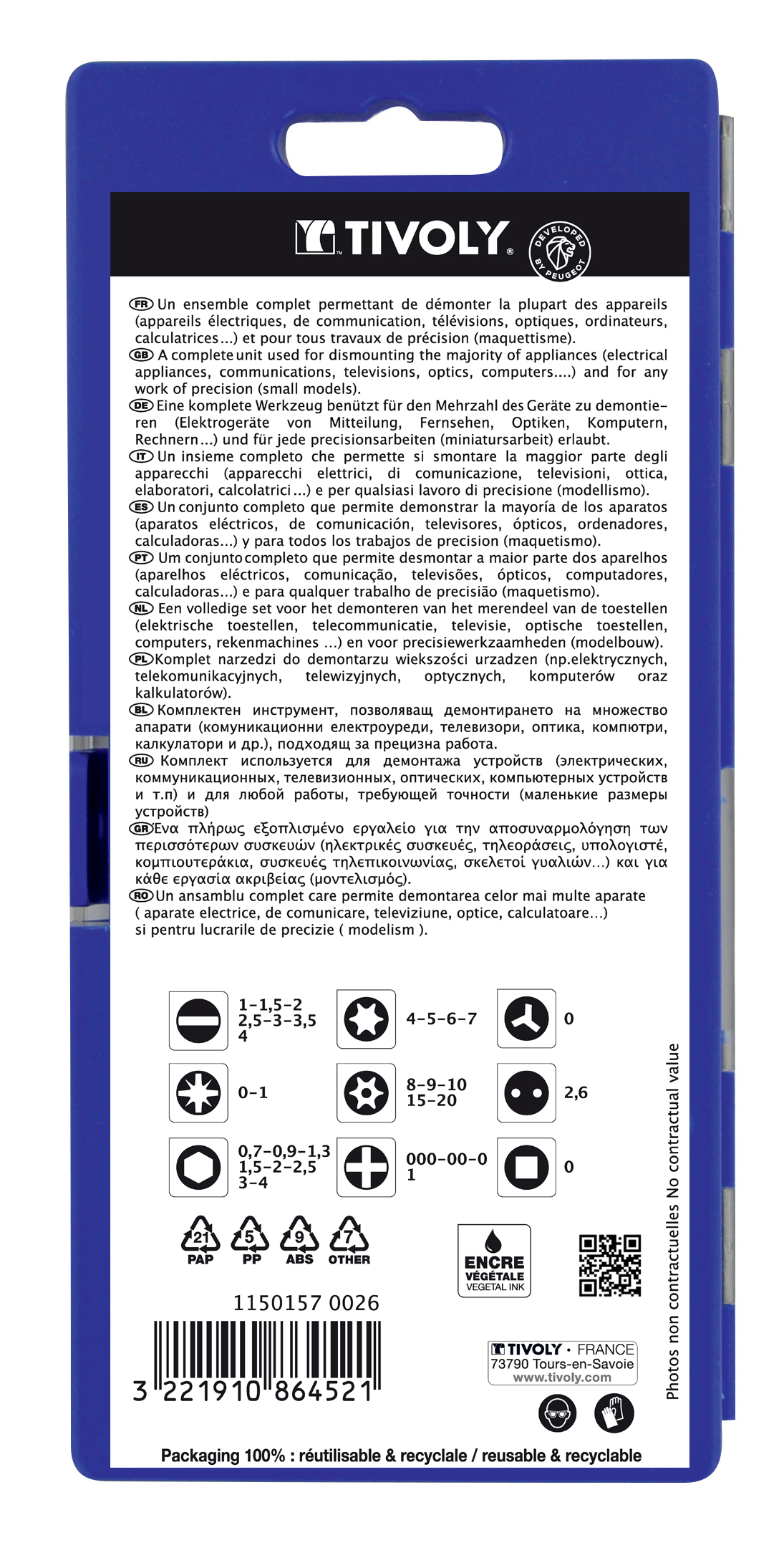 35 pièces -33 embouts de précision+ 1 porte-embout magnétique + 1 tournevis TIVOLY - 11501570026