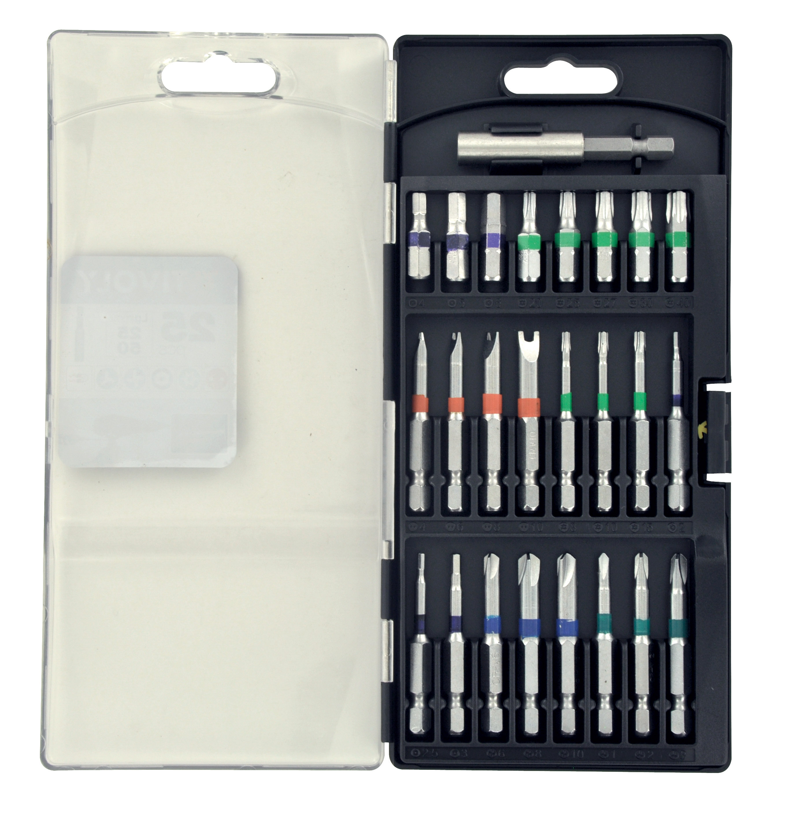 25 pièces -24 embouts longs special vis securité bagués + 1 porte-embout TIVOLY - 11501570039