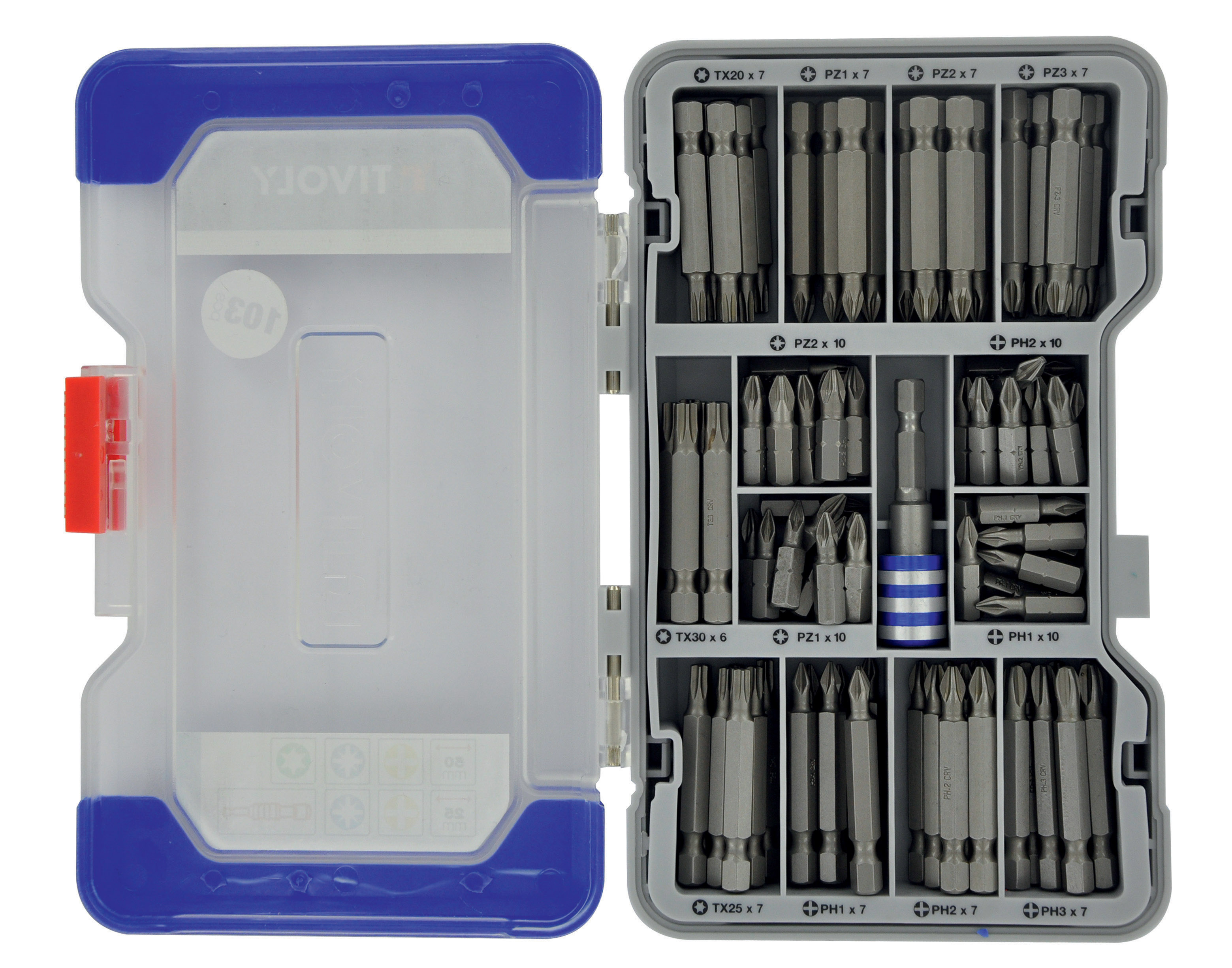 103 pièces -Embouts L25- 50mm + 1 Porte embout magnétique Quick change TIVOLY - 11501570045