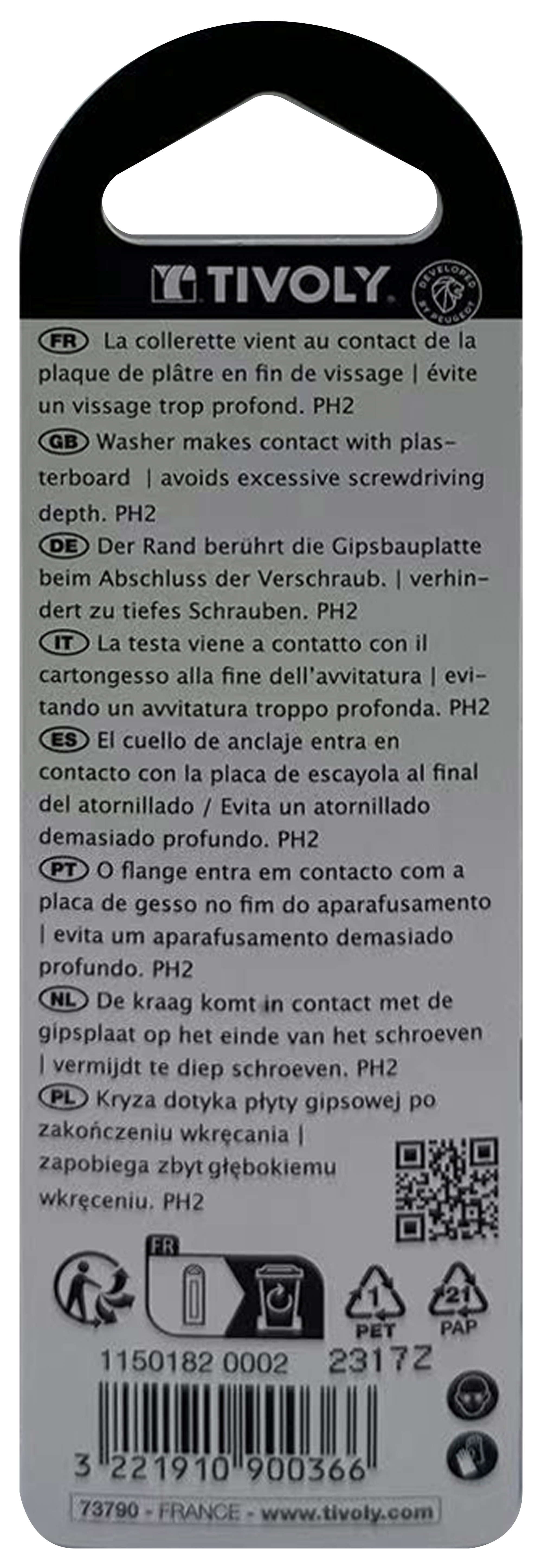 4 embouts à collerette spécial plaque de plâtre PH2 L50mm TIVOLY - 11501820002