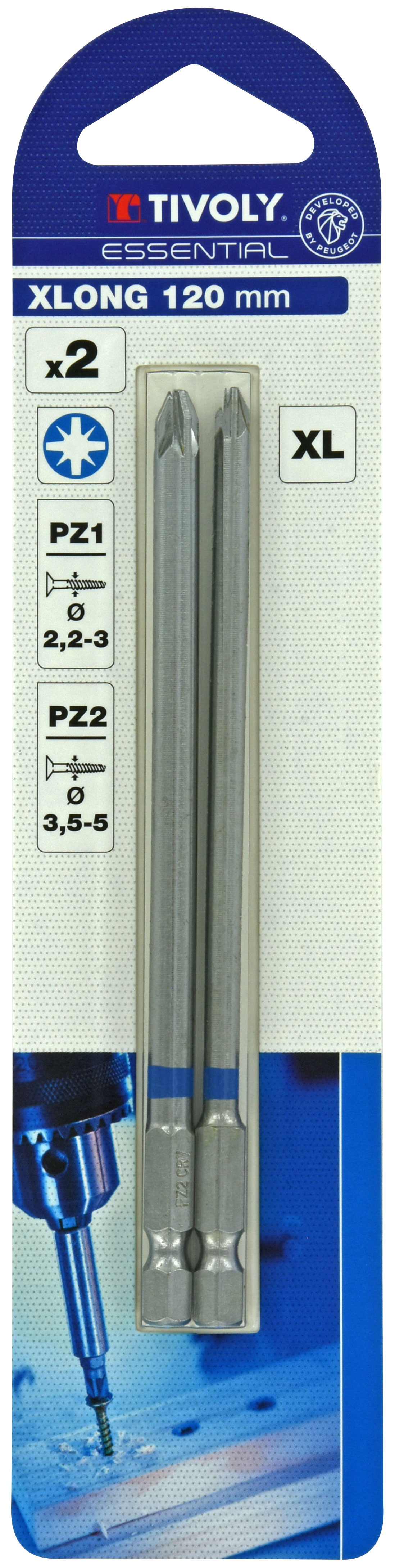 Embout de vissage -Extra long -Pour vis Pozidriv (Blister) N°: N1-2 / L: 120 TIVOLY - 11510720001
