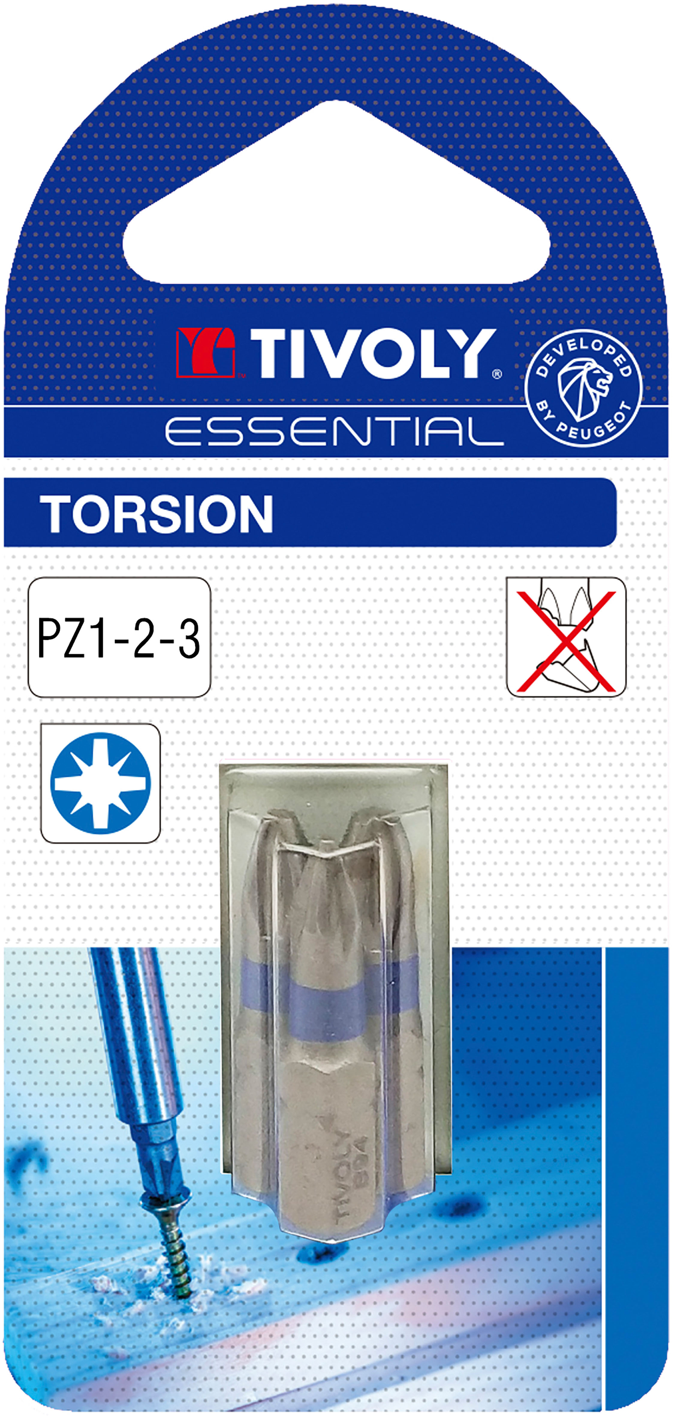 Embout de vissage -Torsion -Pour vis Pozidriv (Blister) N°: N1-2-3 / L: 25 TIVOLY - 11520220001