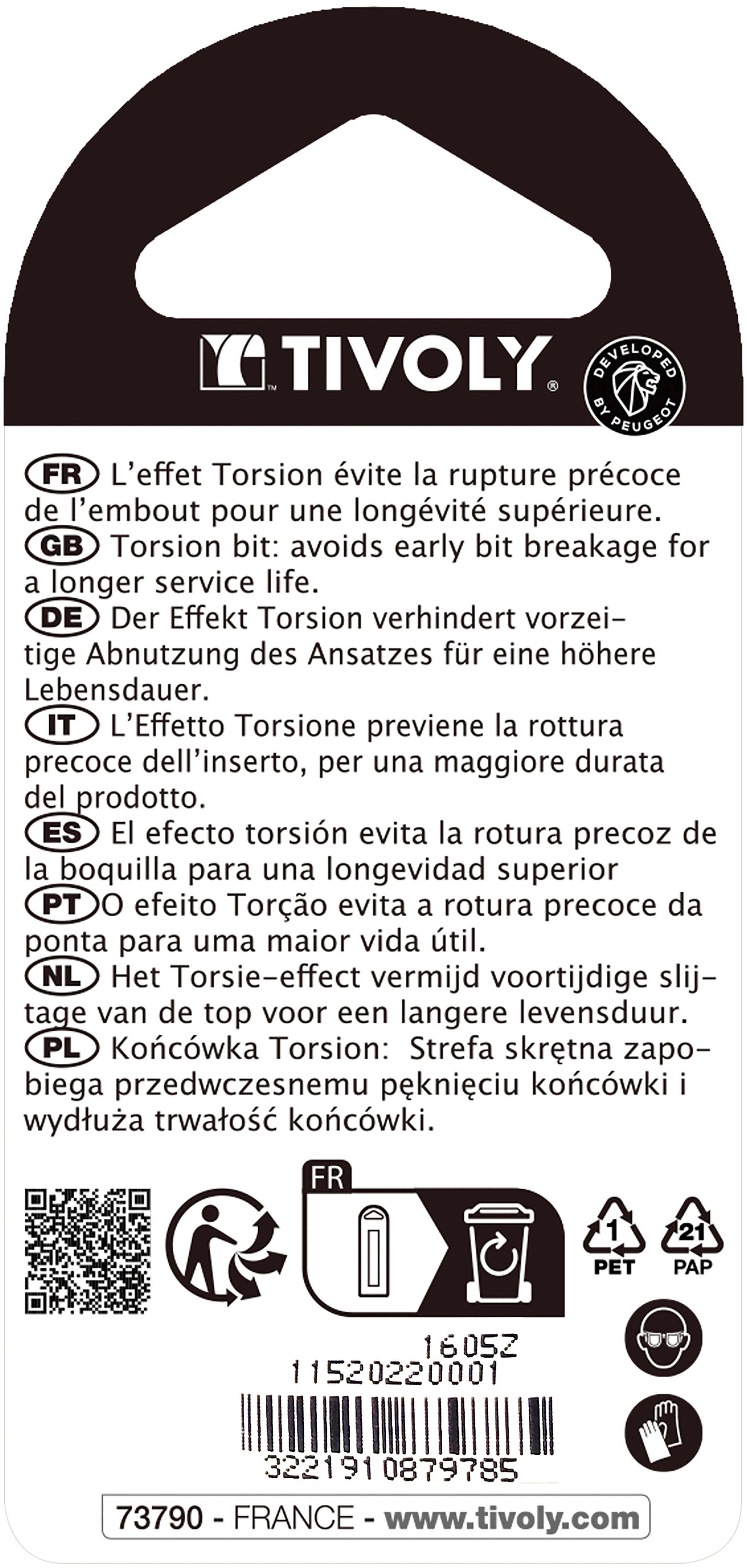 Embout de vissage -Torsion -Pour vis Pozidriv (Blister) N°: N1-2-3 / L: 25 TIVOLY - 11520220001