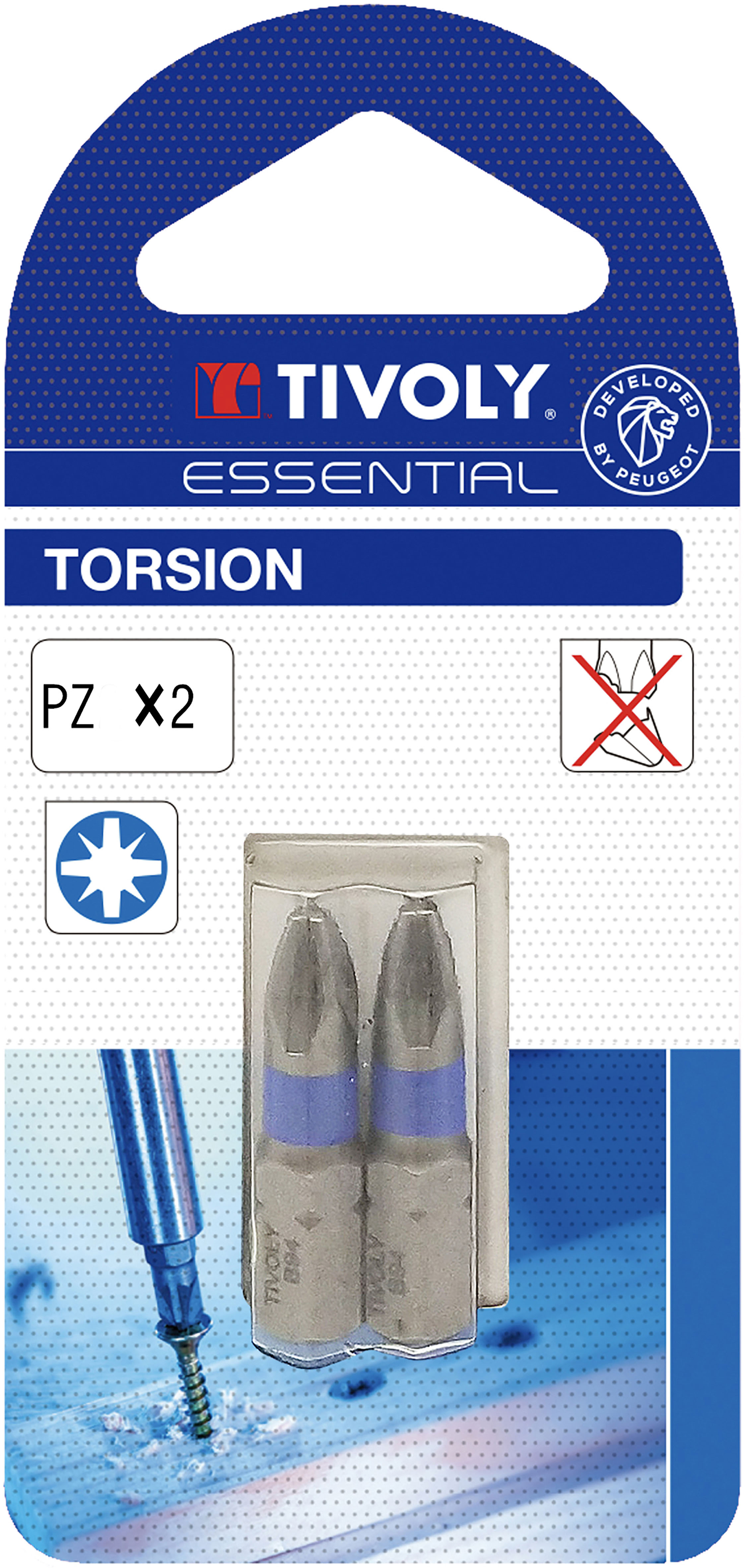 Embout de vissage -Torsion -Pour vis Pozidriv (Blister) N°: N2 / L: 25 TIVOLY - 11520220200